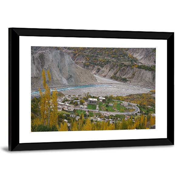 Hunza Valley Autumn River Landscape Canvas Wall Art