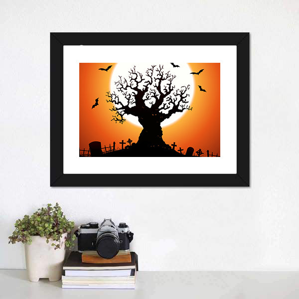 Gnarled Tree and Graveyard Moon Canvas Wall Art