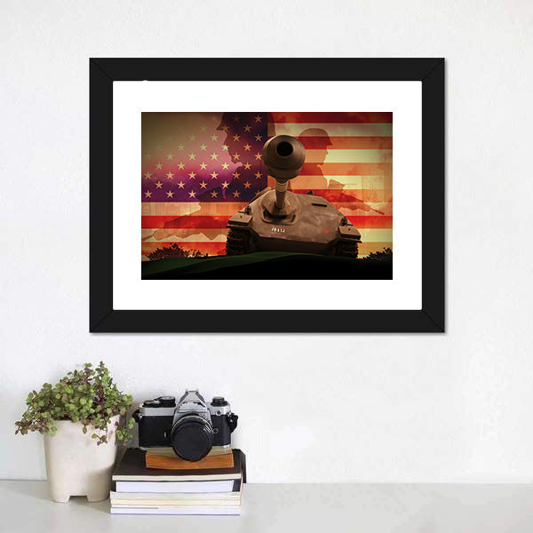 Tank 78112 with American Flag and Soldier Canvas Wall Art