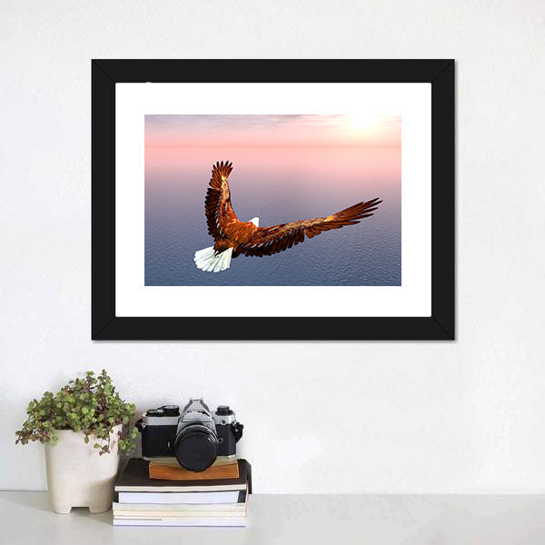 Bald Eagle Over Ocean at Sunset Canvas Wall Art