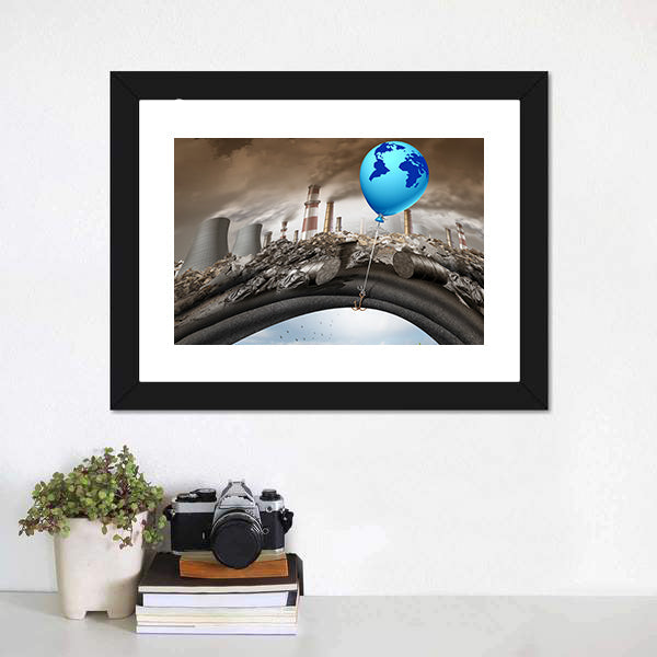 Climate Change Concept with Earth Balloon Canvas Wall Art