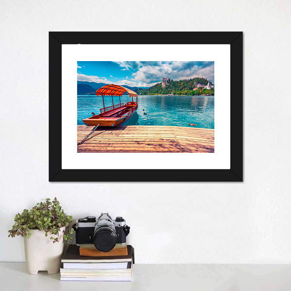 Boat In Lake Bled Canvas Wall Art