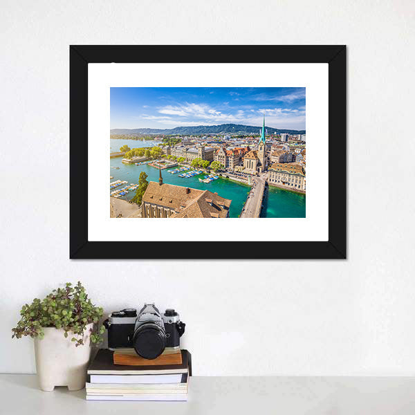 Aerial View of Lake Zurich Canvas Wall Art