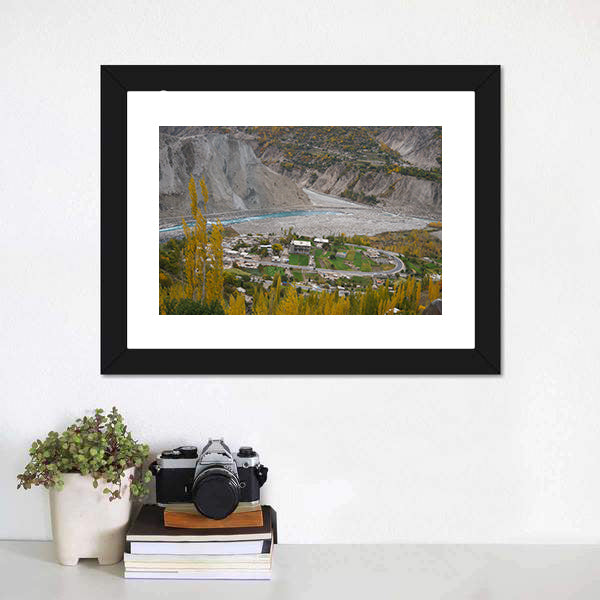 Hunza Valley Autumn River Landscape Canvas Wall Art