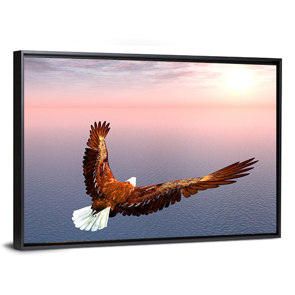 Bald Eagle Over Ocean at Sunset Canvas Wall Art