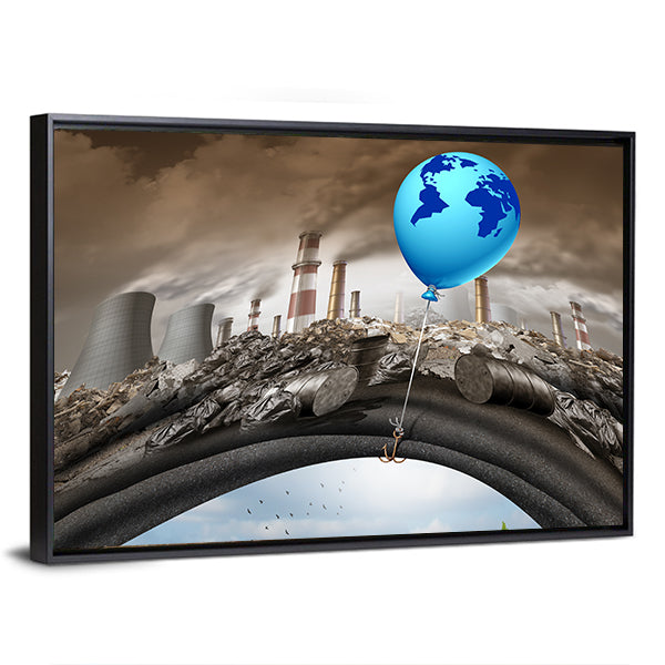Climate Change Concept with Earth Balloon Canvas Wall Art