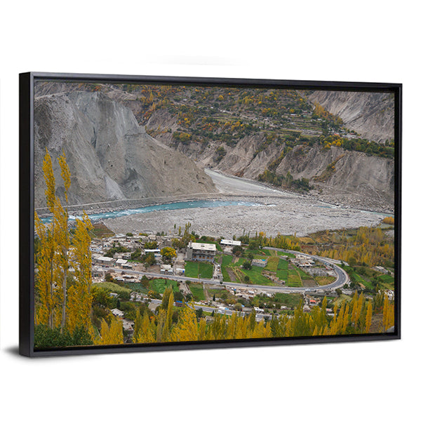 Hunza Valley Autumn River Landscape Canvas Wall Art