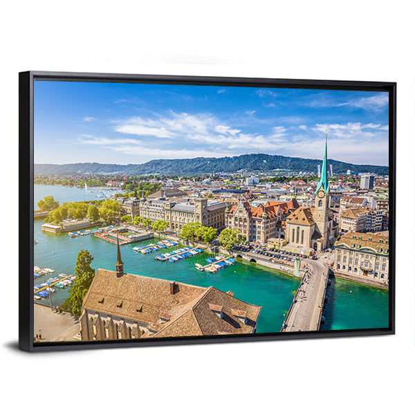 Aerial View of Lake Zurich Canvas Wall Art