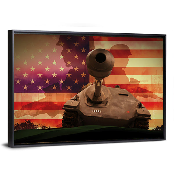 Tank 78112 with American Flag and Soldier Canvas Wall Art
