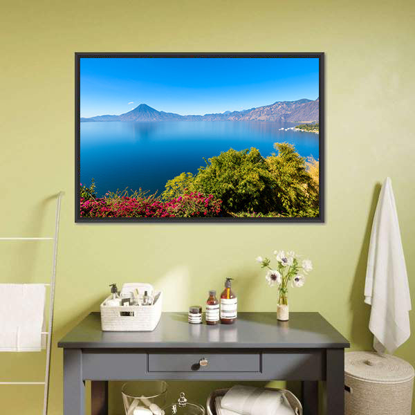 Clear Blue Lake with Volcanoes Canvas Wall Art