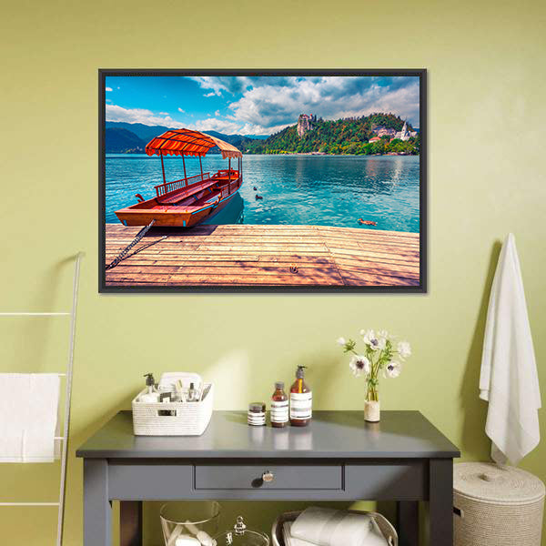Boat In Lake Bled Canvas Wall Art