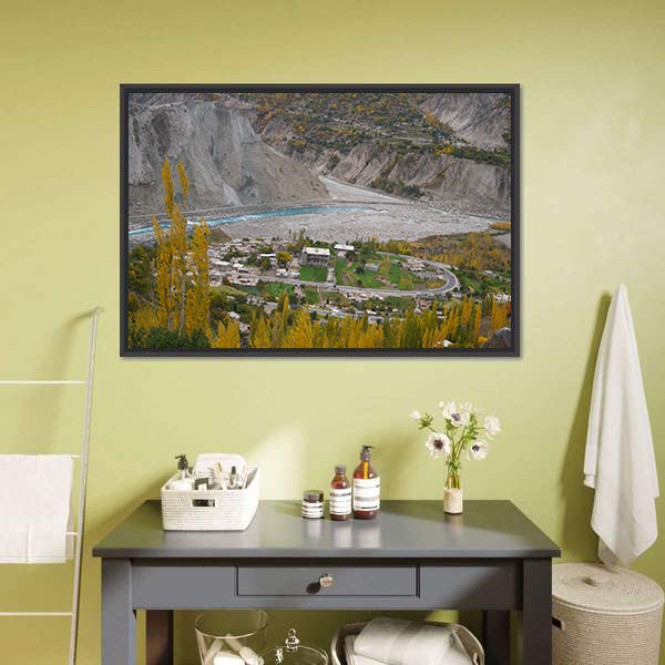 Hunza Valley Autumn River Landscape Canvas Wall Art