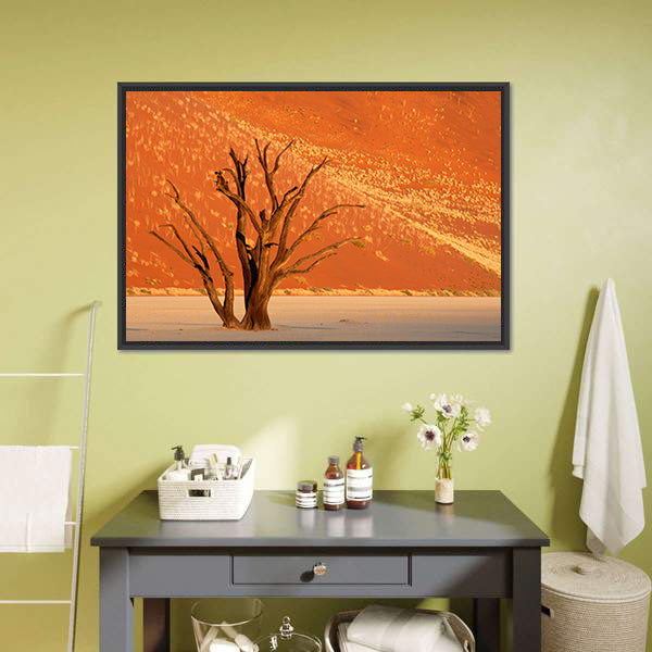 Dead Acacia Tree Against Red Sand Dune  Namibia Canvas Wall Art