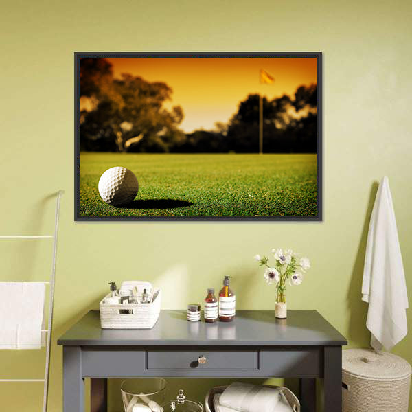 Golf Ball At Evening Sunset Canvas Wall Art