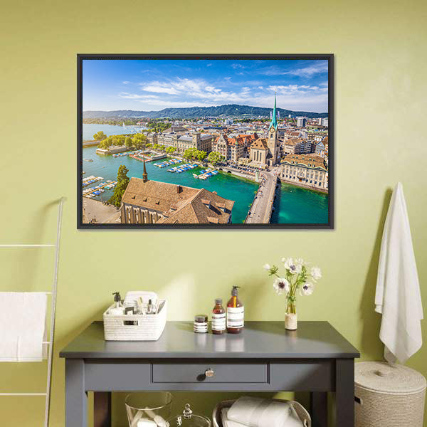 Aerial View of Lake Zurich Canvas Wall Art