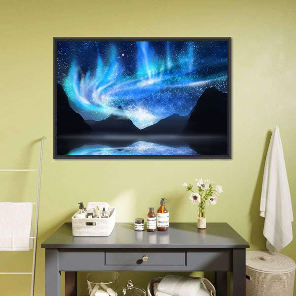 Alaska Northern Lights Over Mountain Reflections Canvas Wall Art