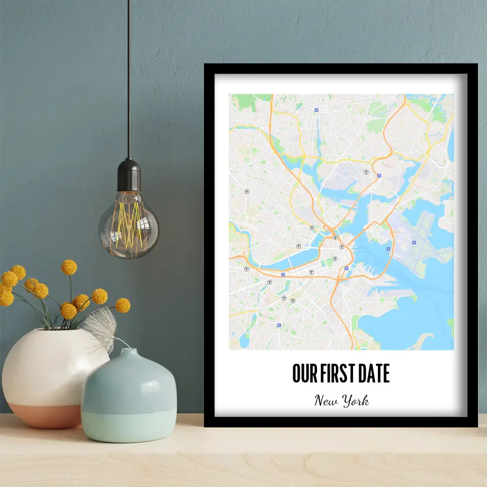 Our First Date Map Canvas Wall Art