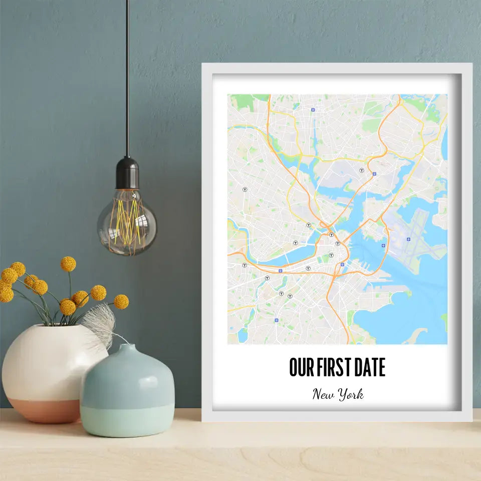 Our First Date Map Canvas Wall Art