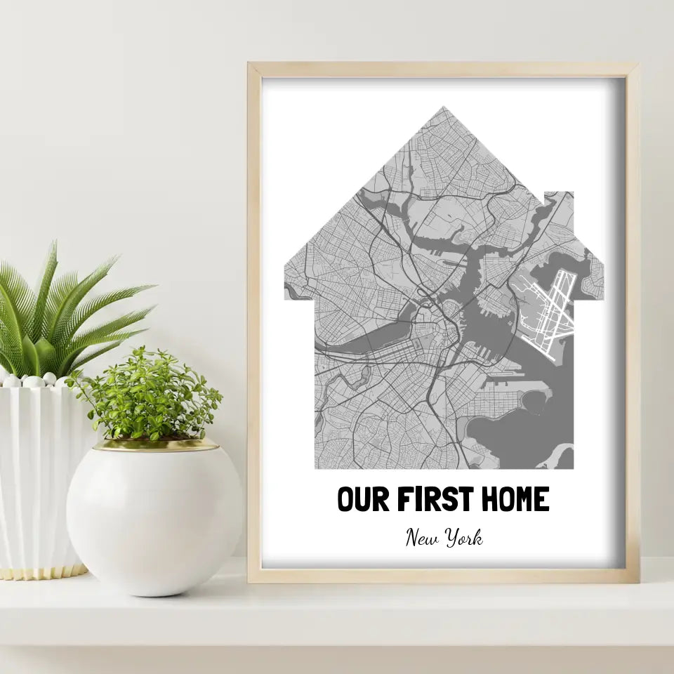 Our First Home Map Canvas Wall Art