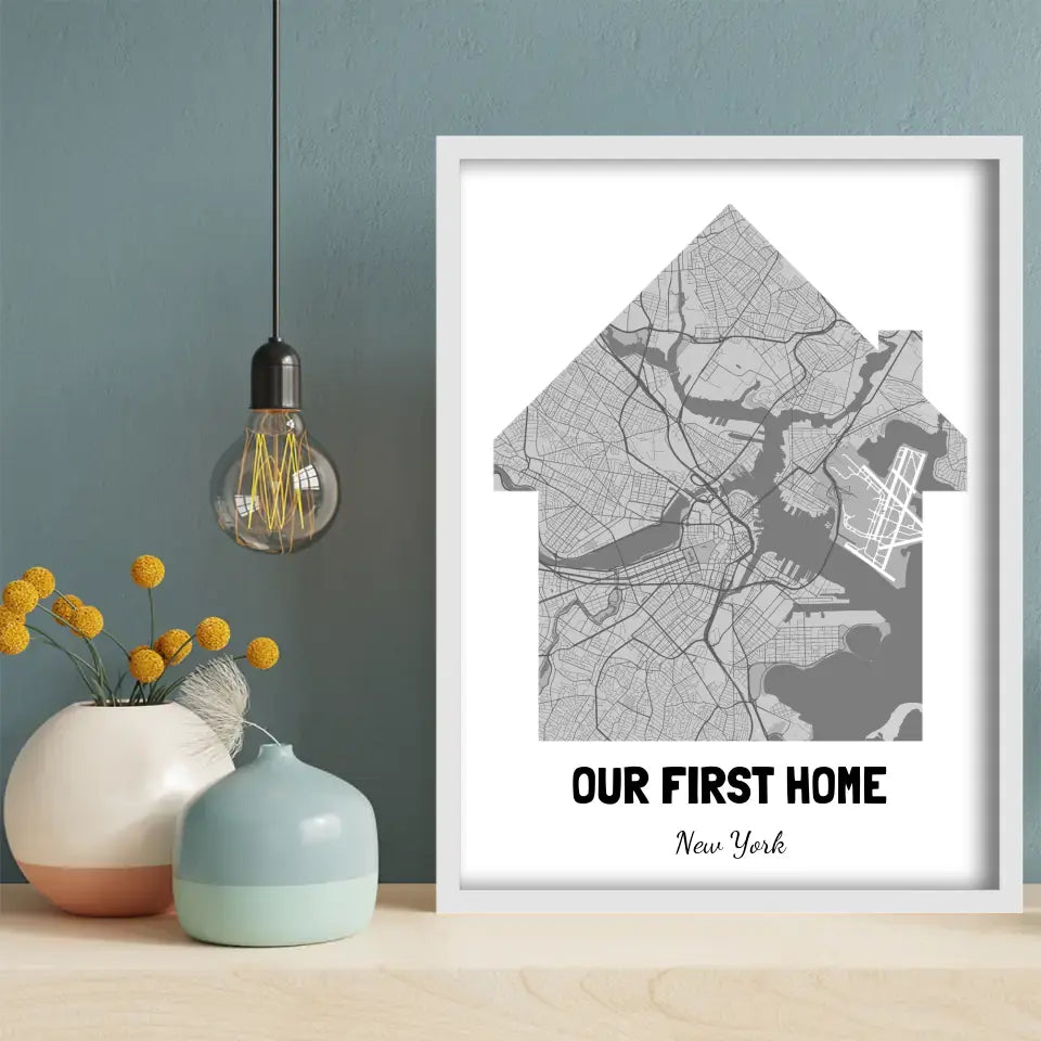 Our First Home Map Canvas Wall Art