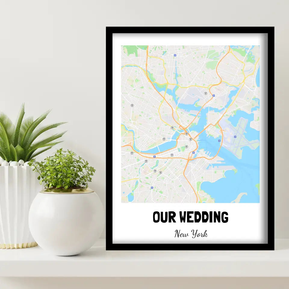 Our Wedding Map Canvas Wall Art
