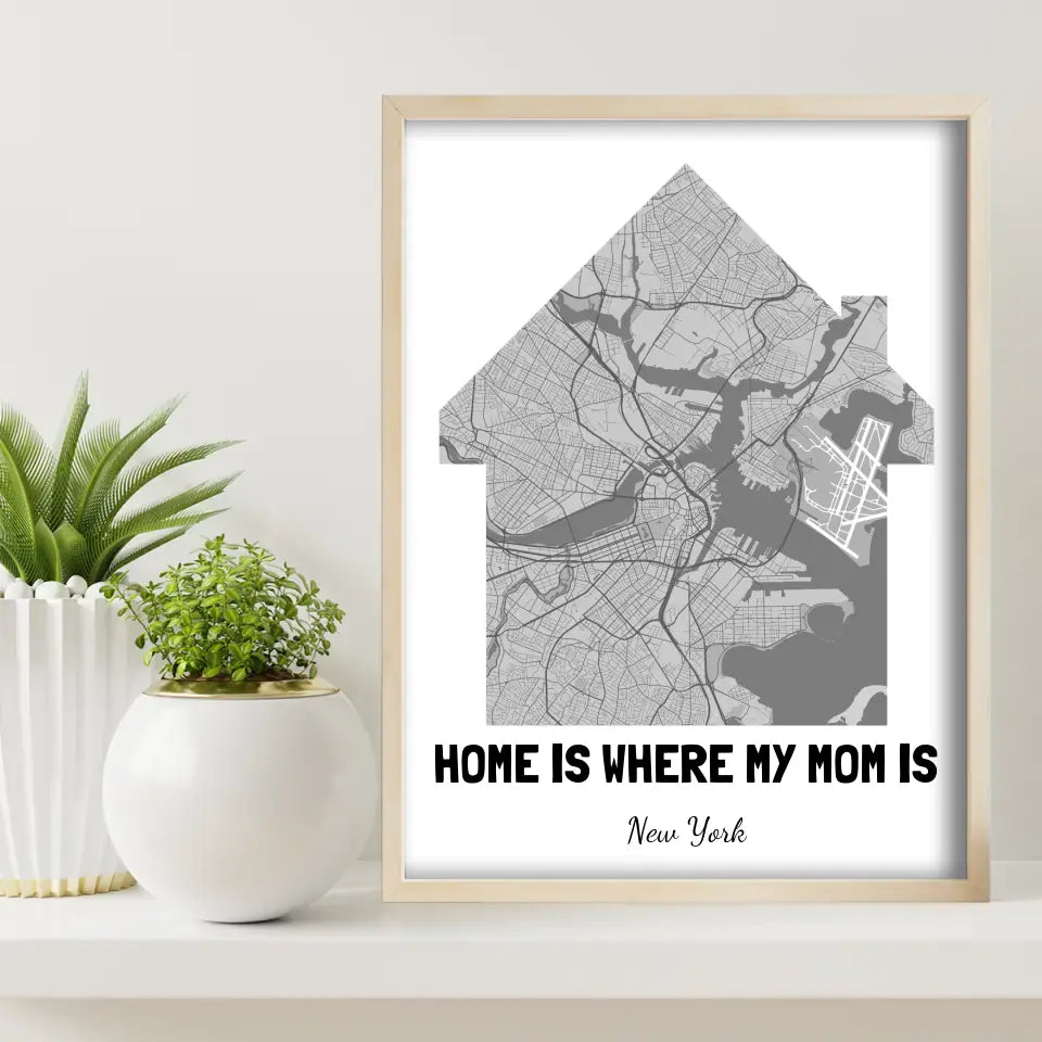 Home Is Where My Mom Is Map Canvas Wall Art