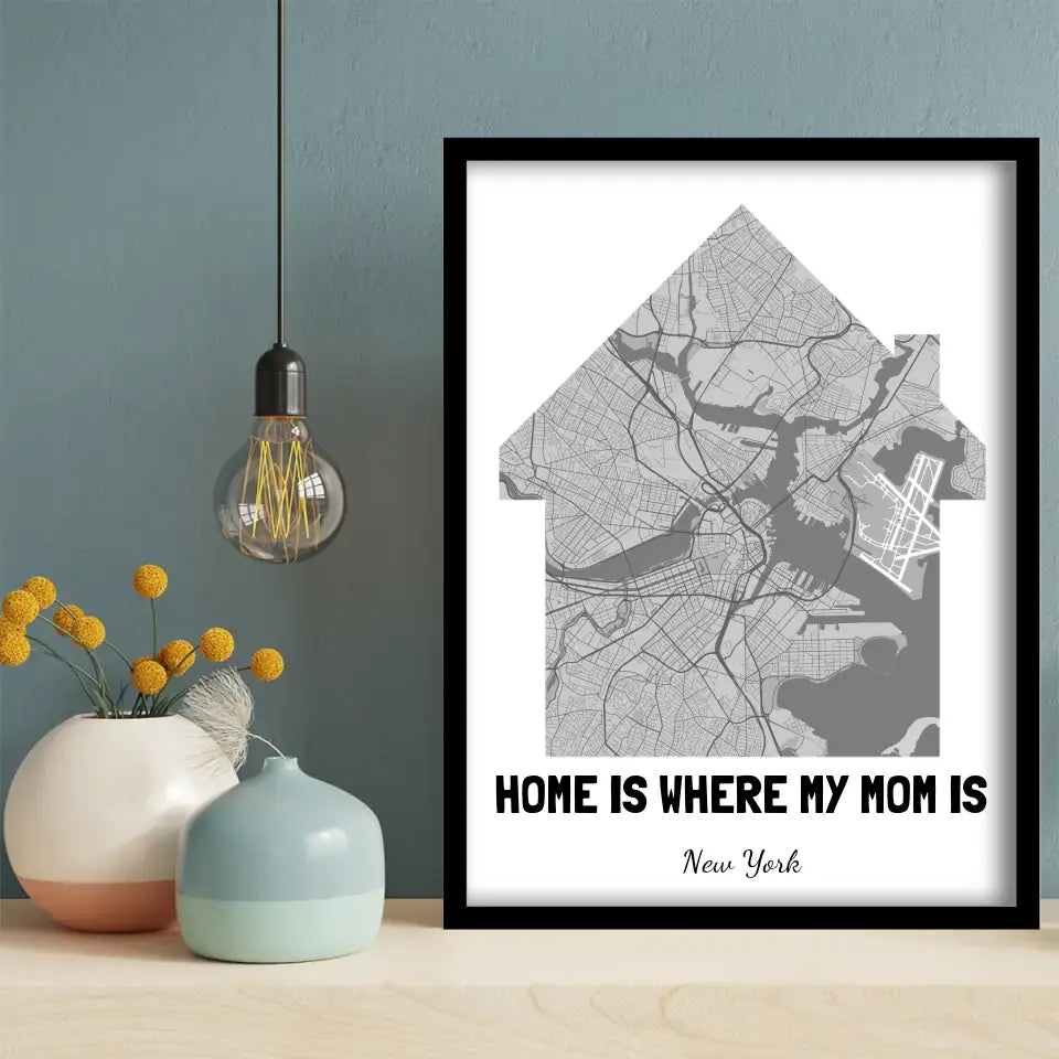Home Is Where My Mom Is Map Canvas Wall Art