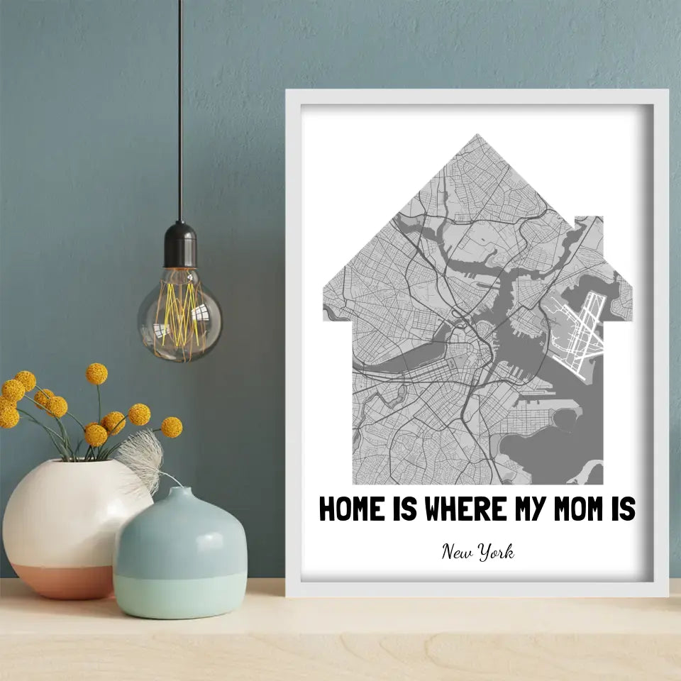 Home Is Where My Mom Is Map Canvas Wall Art