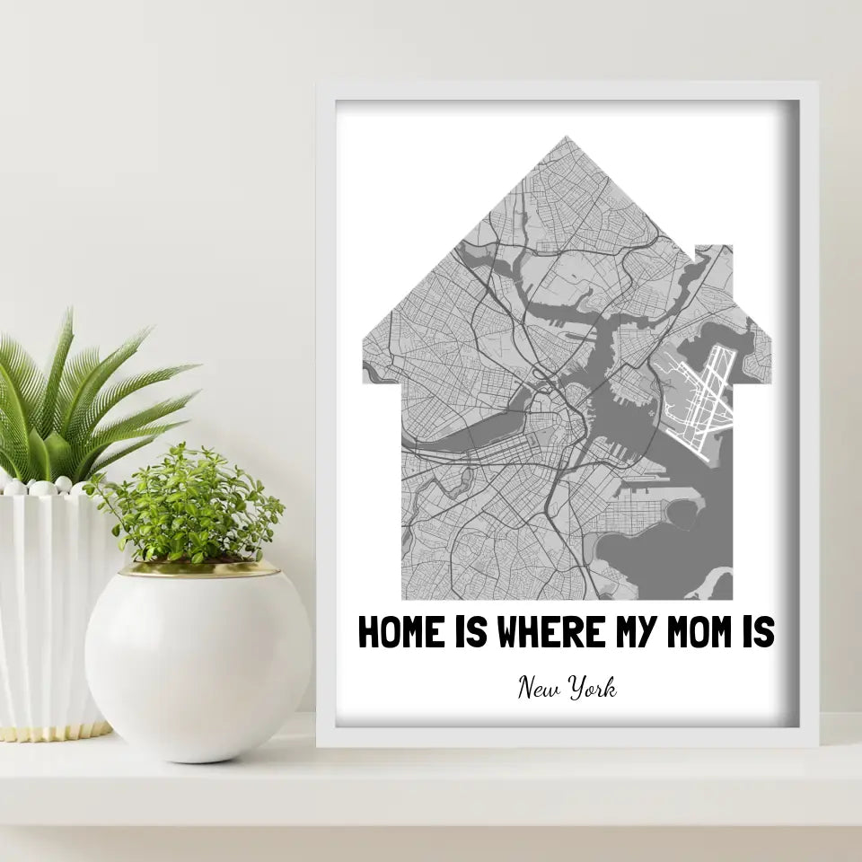 Home Is Where My Mom Is Map Canvas Wall Art
