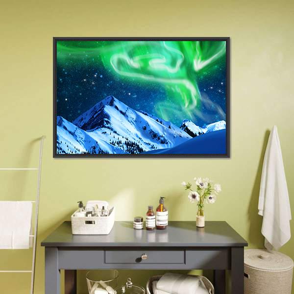 Aurora Over Snowy Mountains Canvas Wall Art