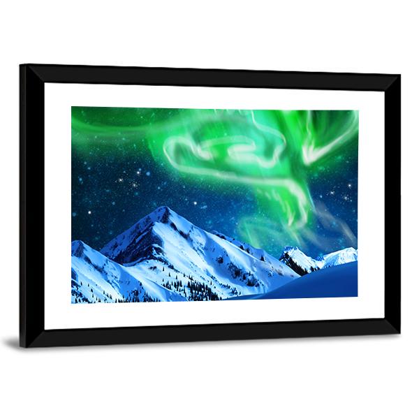 Aurora Over Snowy Mountains Canvas Wall Art