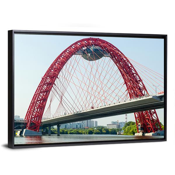 Red Arched Cable-stayed Bridge Canvas Wall Art