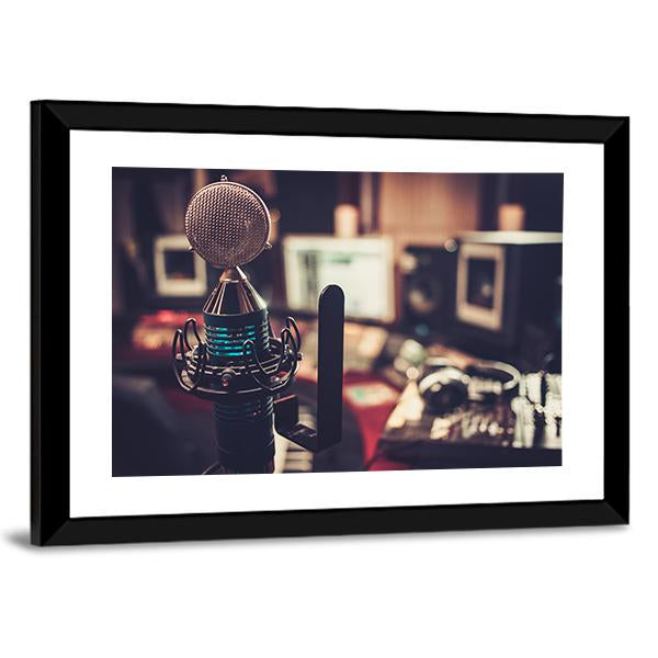 Studio Microphone with Cyan Glow Canvas Wall Art