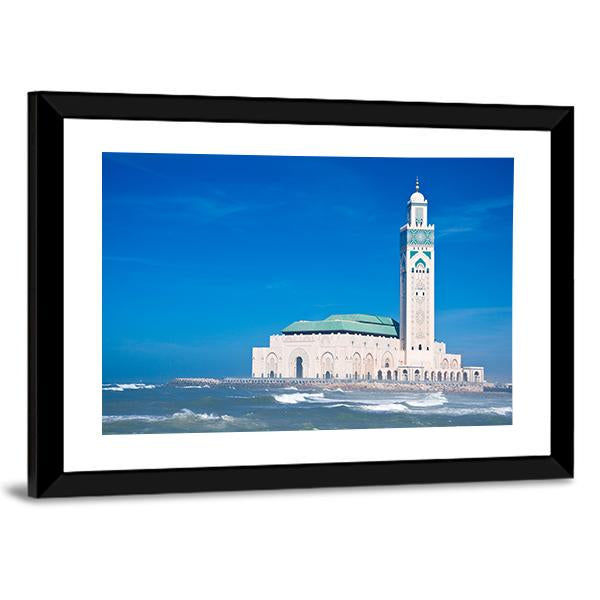 Hassan Ii Mosque with Crashing Waves Canvas Wall Art