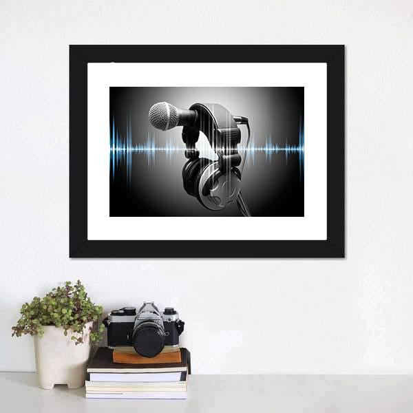 Microphone &amp; Headphones Canvas Wall Art