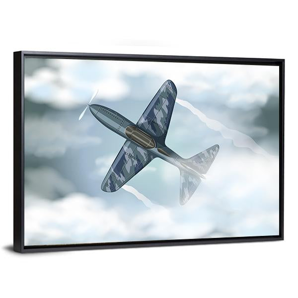 Camouflage Propeller Plane in Flight Canvas Wall Art