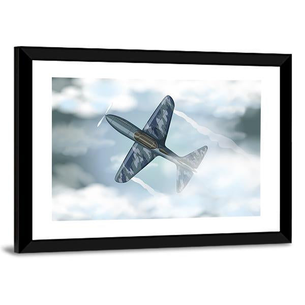 Camouflage Propeller Plane in Flight Canvas Wall Art