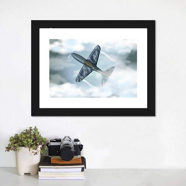Camouflage Propeller Plane in Flight Canvas Wall Art
