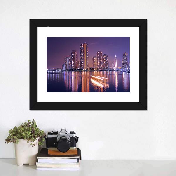 Tokyo Night Skyline with Reflections Canvas Wall Art