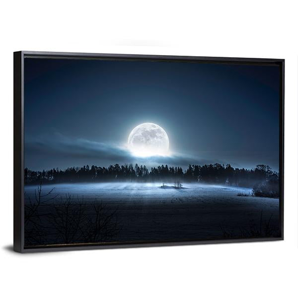 Moon Rising Over Forest Canvas Wall Art