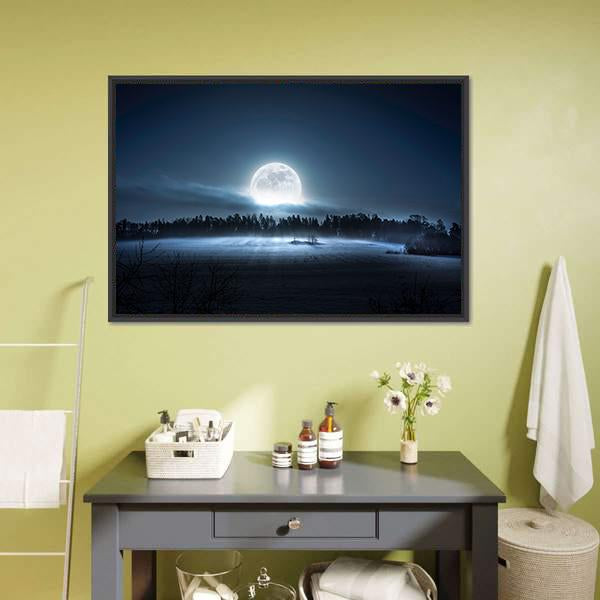 Moon Rising Over Forest Canvas Wall Art