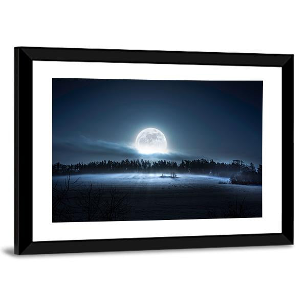 Moon Rising Over Forest Canvas Wall Art