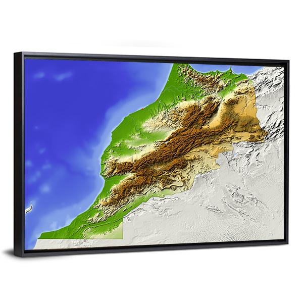 Morocco Topographic Relief Map Canvas Wall Art