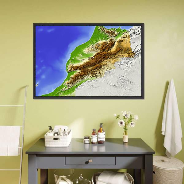 Morocco Topographic Relief Map Canvas Wall Art
