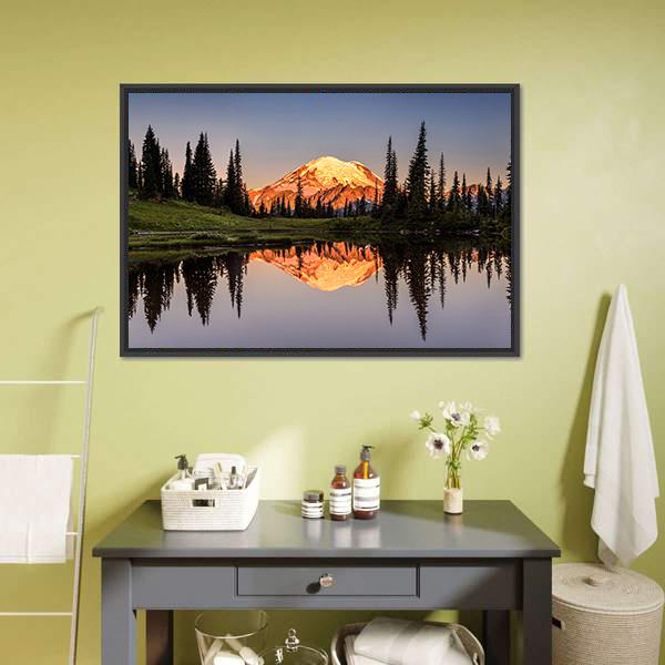 Mount Rainier Reflection At Sunset Canvas Wall Art
