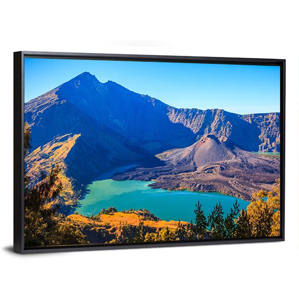 Mount Rinjani Over Turquoise Crater Lake Canvas Wall Art