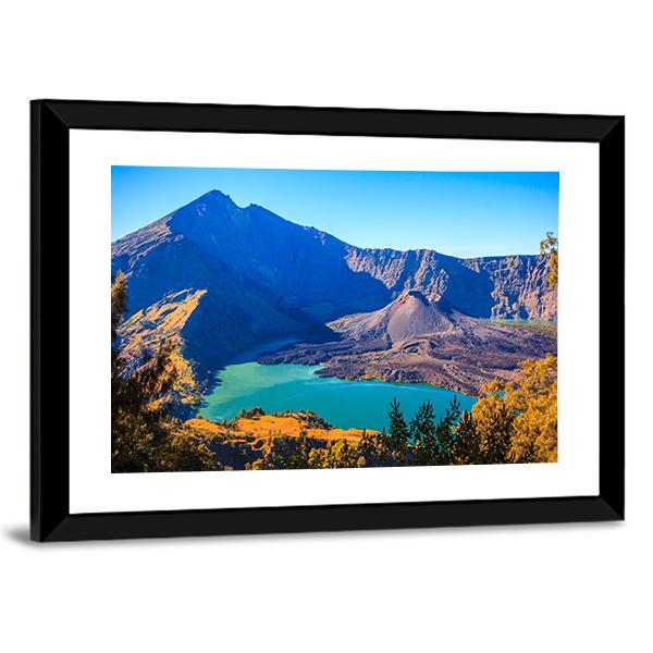 Mount Rinjani Over Turquoise Crater Lake Canvas Wall Art