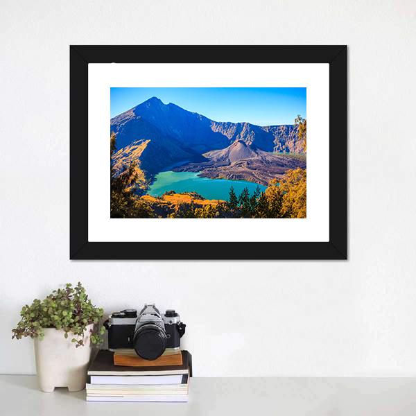 Mount Rinjani Over Turquoise Crater Lake Canvas Wall Art