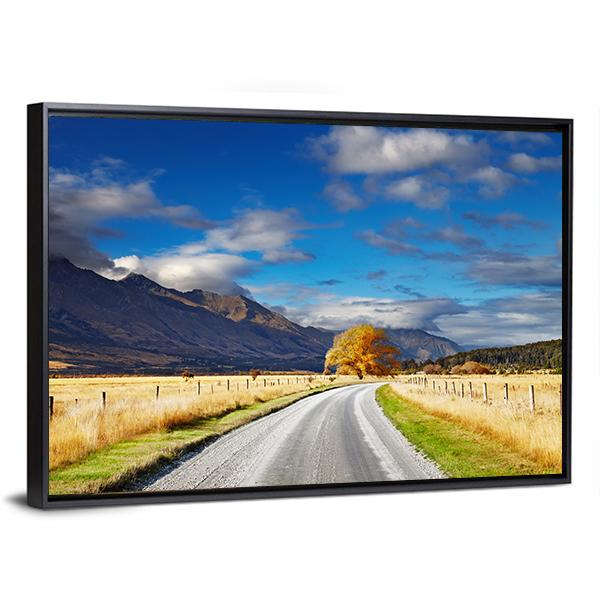 Winding Mountain Road with Golden Tree Canvas Wall Art