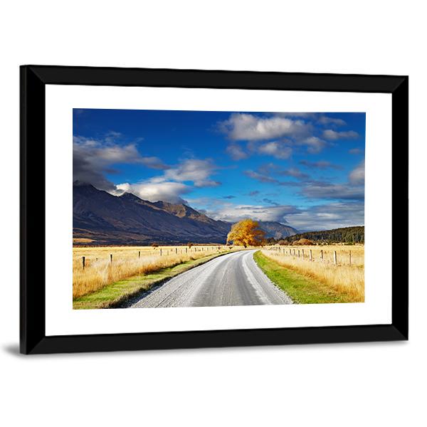Winding Mountain Road with Golden Tree Canvas Wall Art